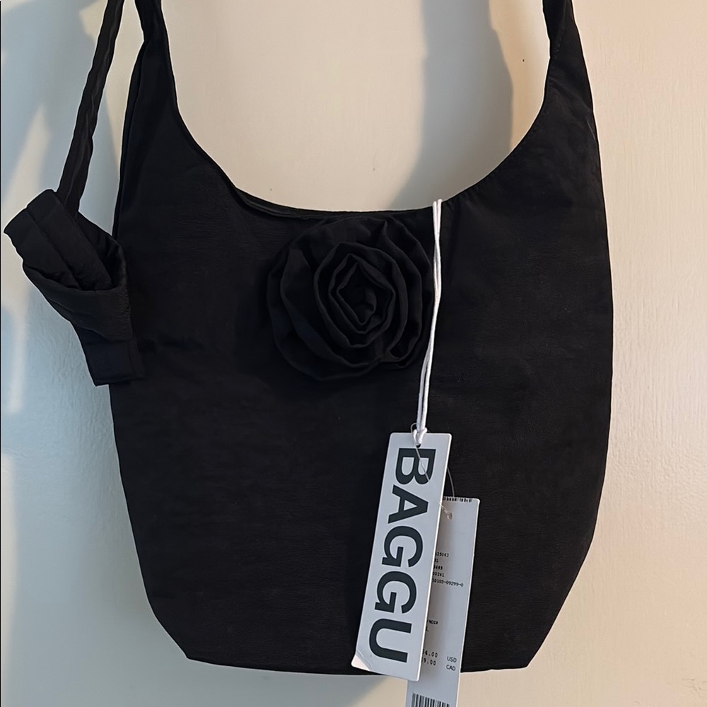 BAGGU Black Crossbody Bag with Floral Detail